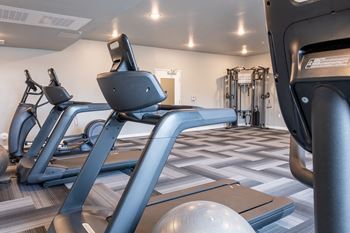 A gym with treadmills and exercise equipment at the renaissance airport
